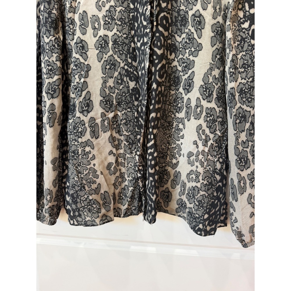 Kobi Halperin Regina Gray Silk Leopard Blouse Ruffle Tie Neck Medium - Picture 4 of 6